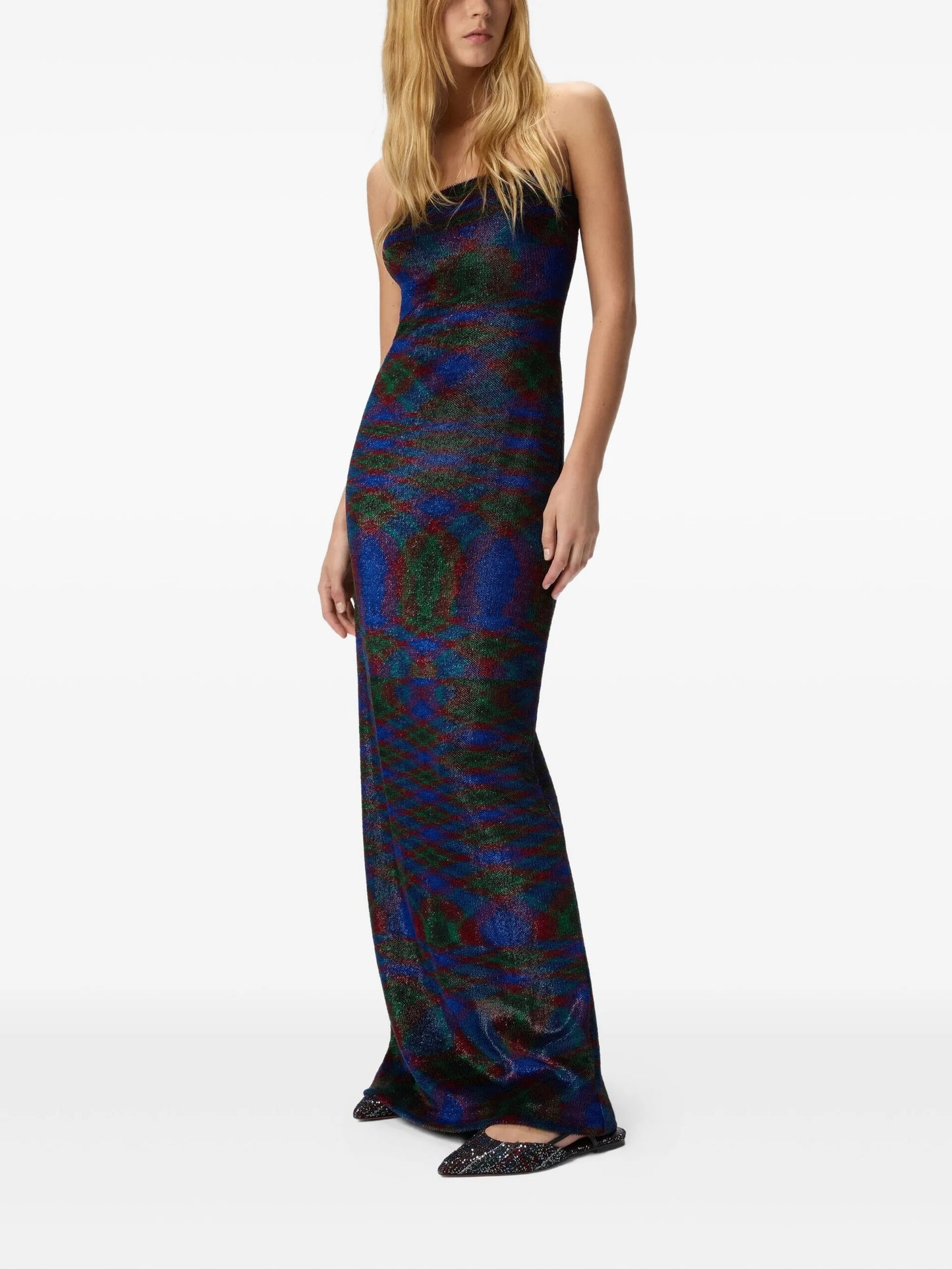 strapless patterned maxi dress