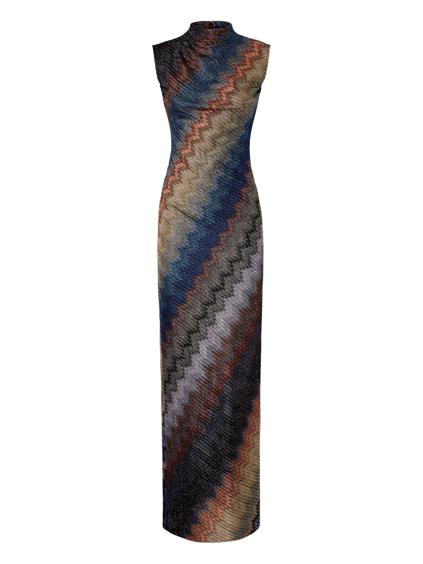 zigzag-pattern high-neck maxi dress