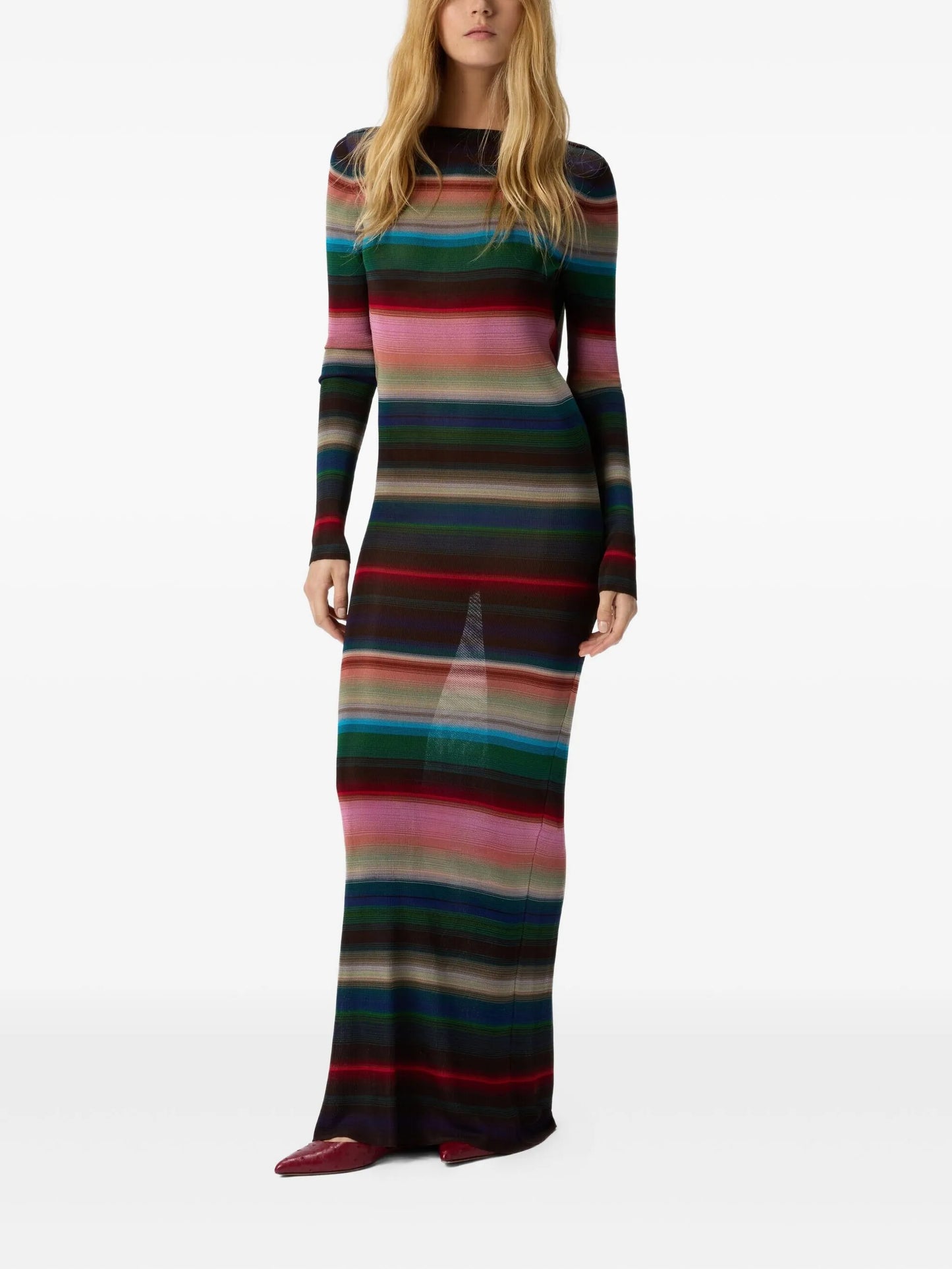 striped open-back maxi dress