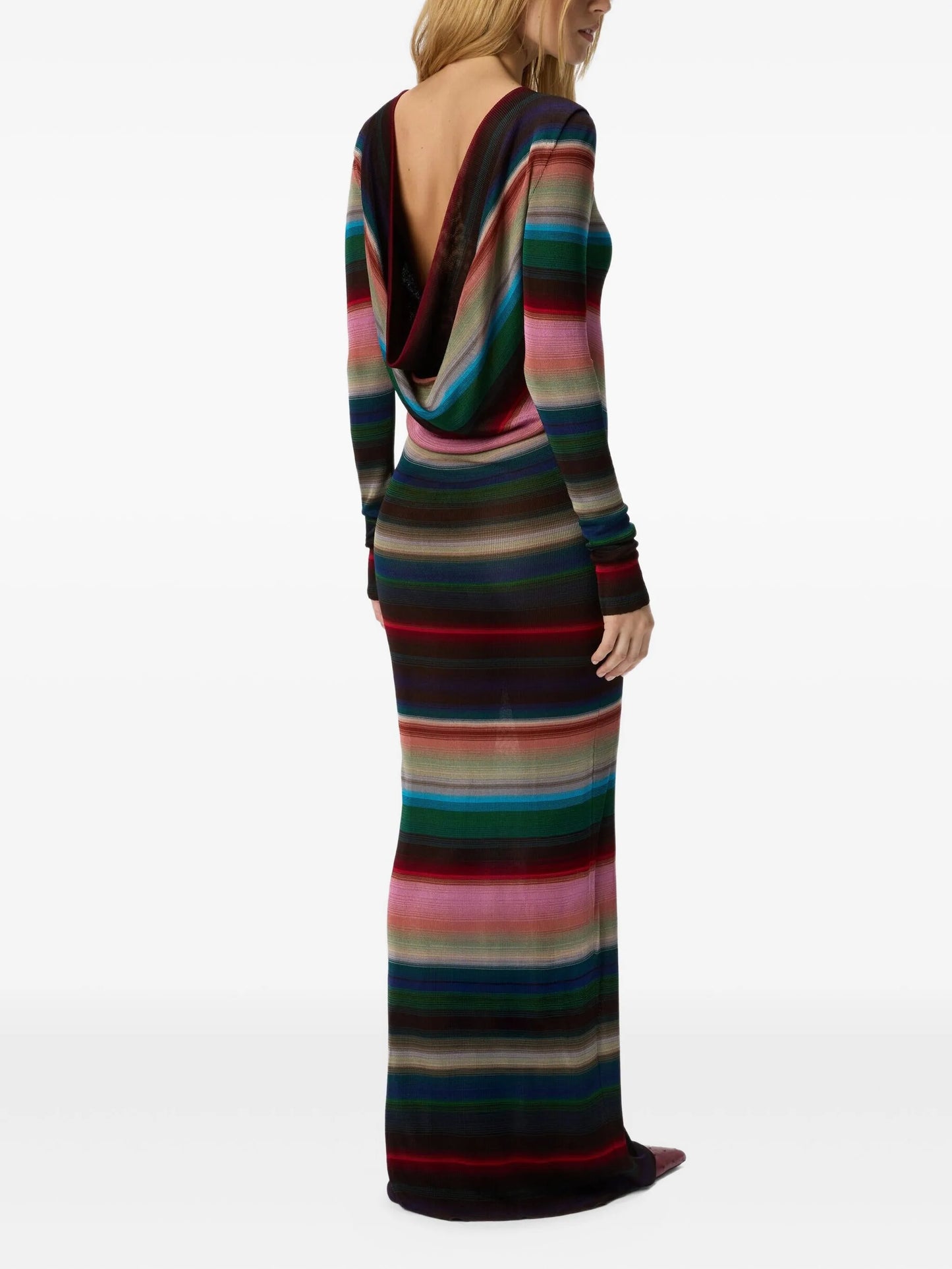 striped open-back maxi dress