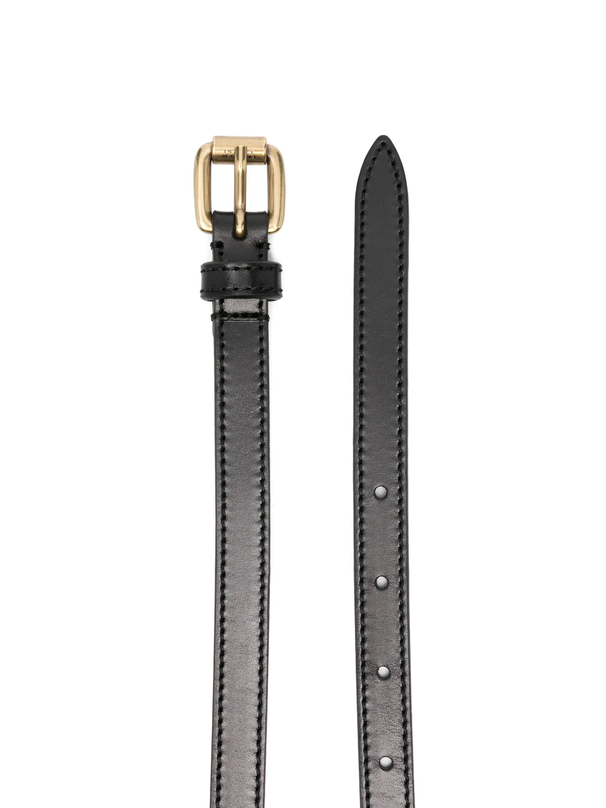 gold-buckle leather belt