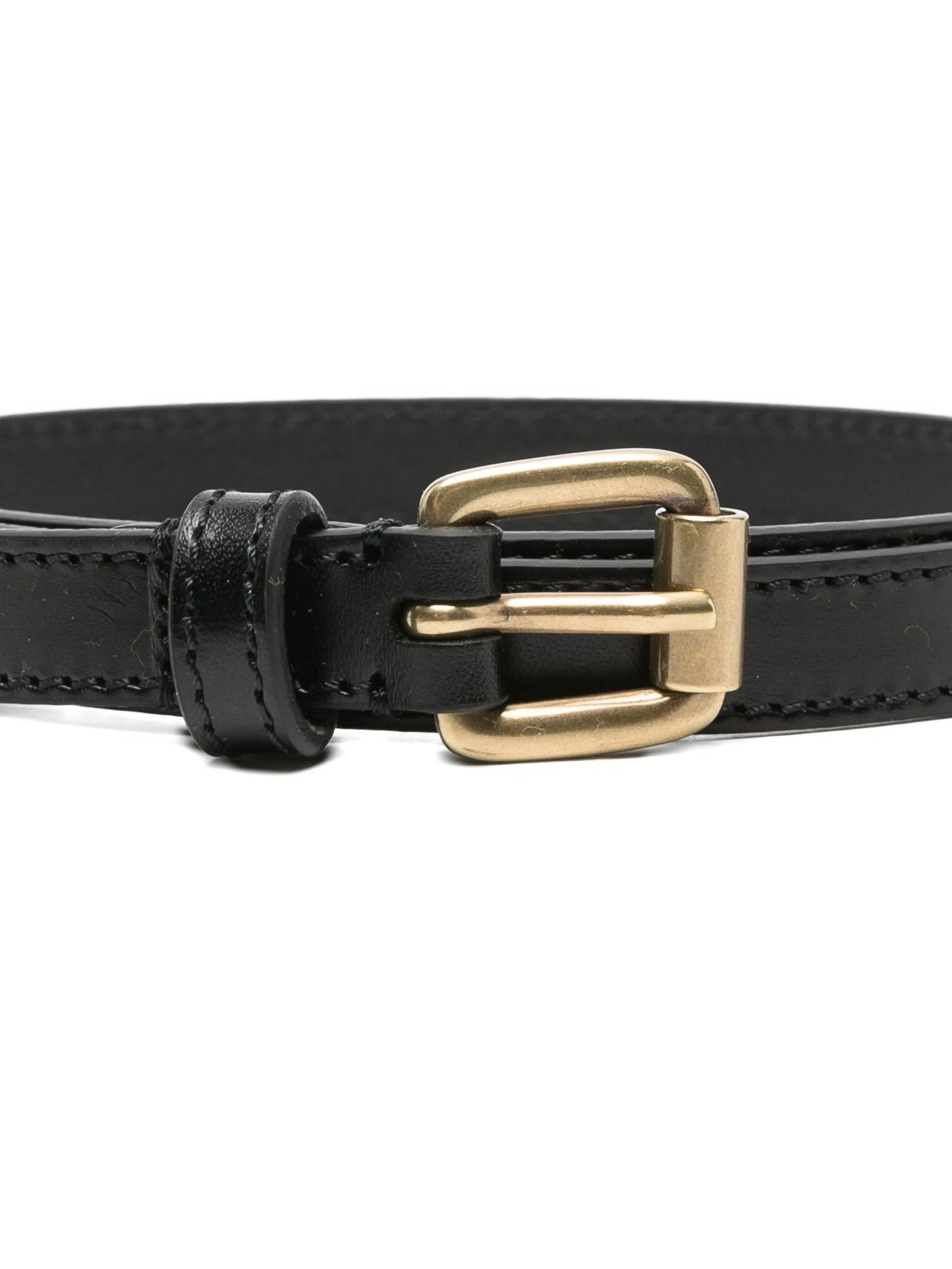 gold-buckle leather belt