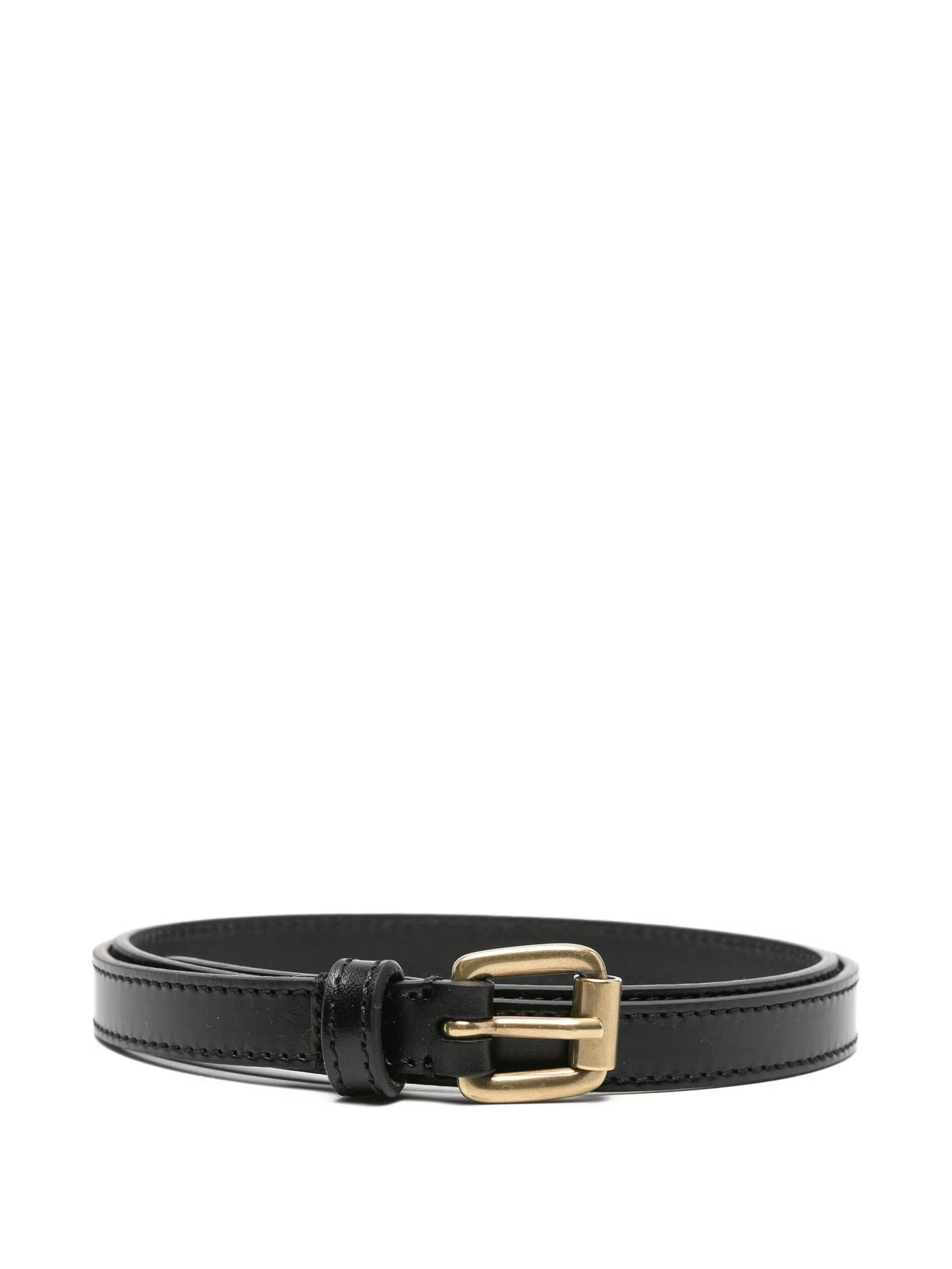gold-buckle leather belt