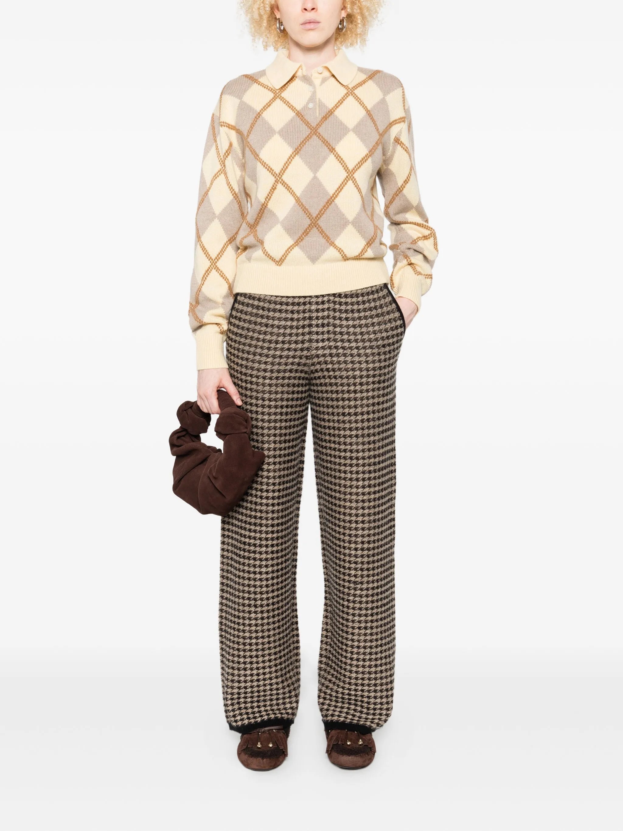 argyle-pattern polo knit
