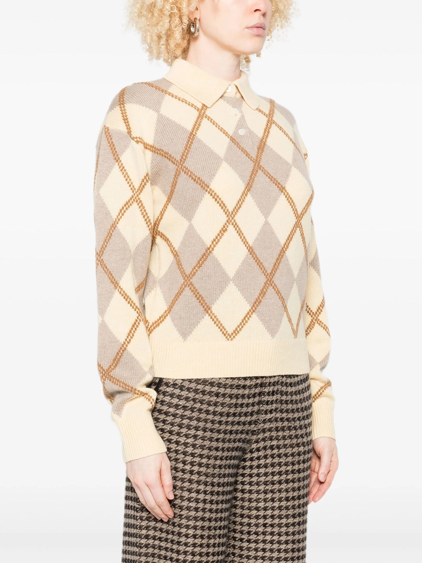 argyle-pattern polo knit