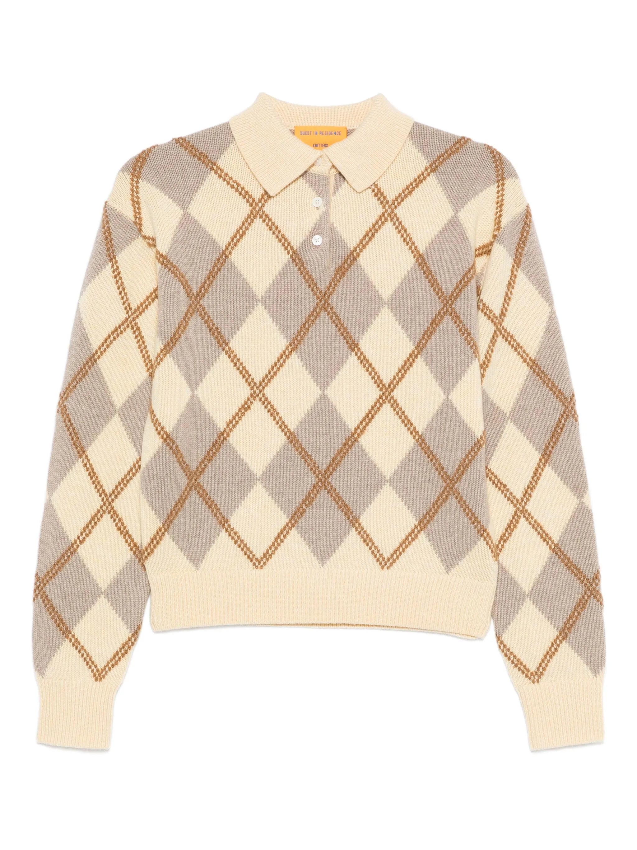 argyle-pattern polo knit