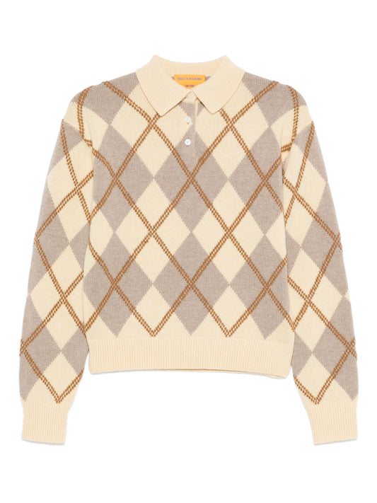 argyle-pattern polo knit
