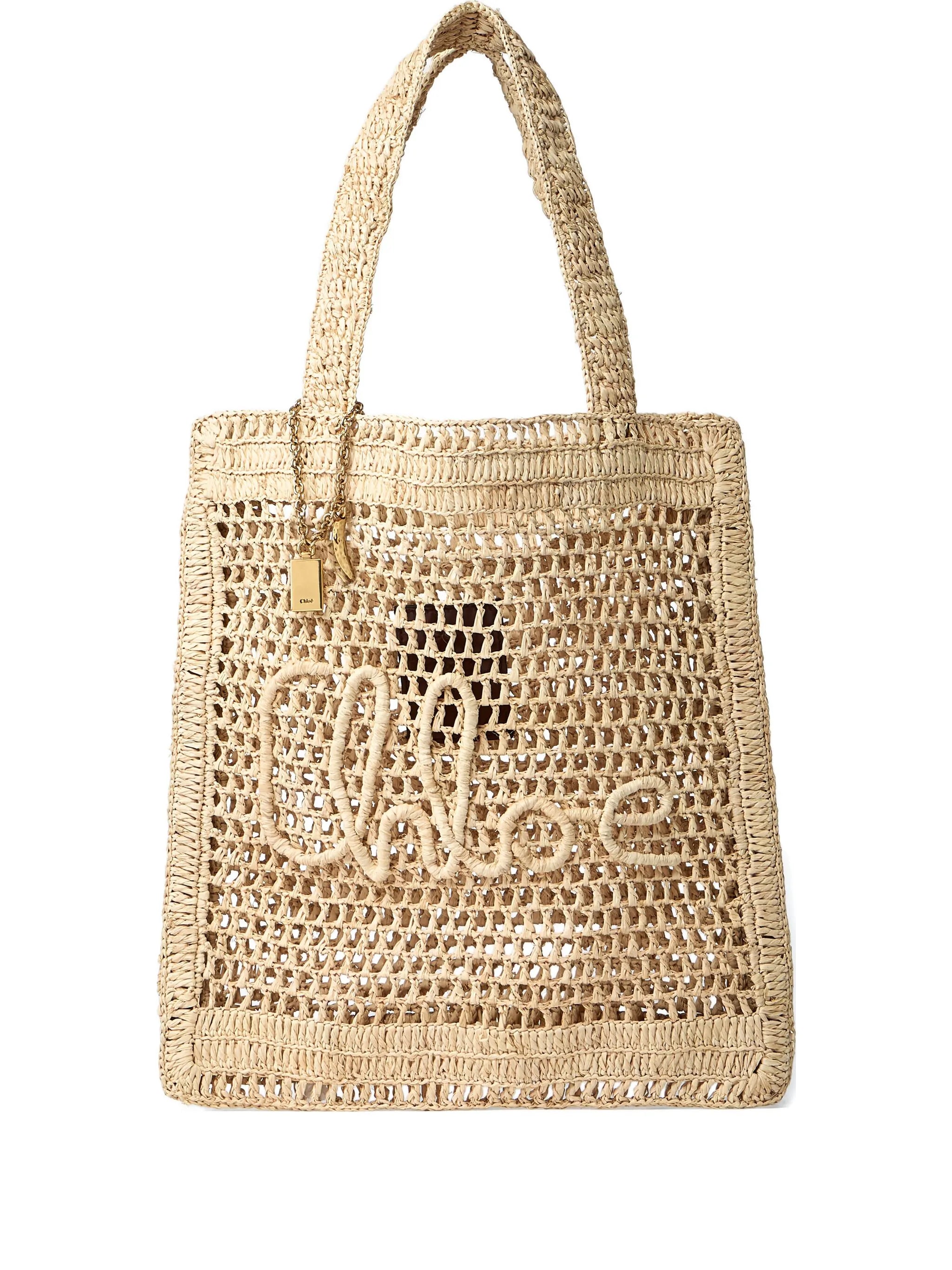 Summer Banana logo-detail raffia tote bag