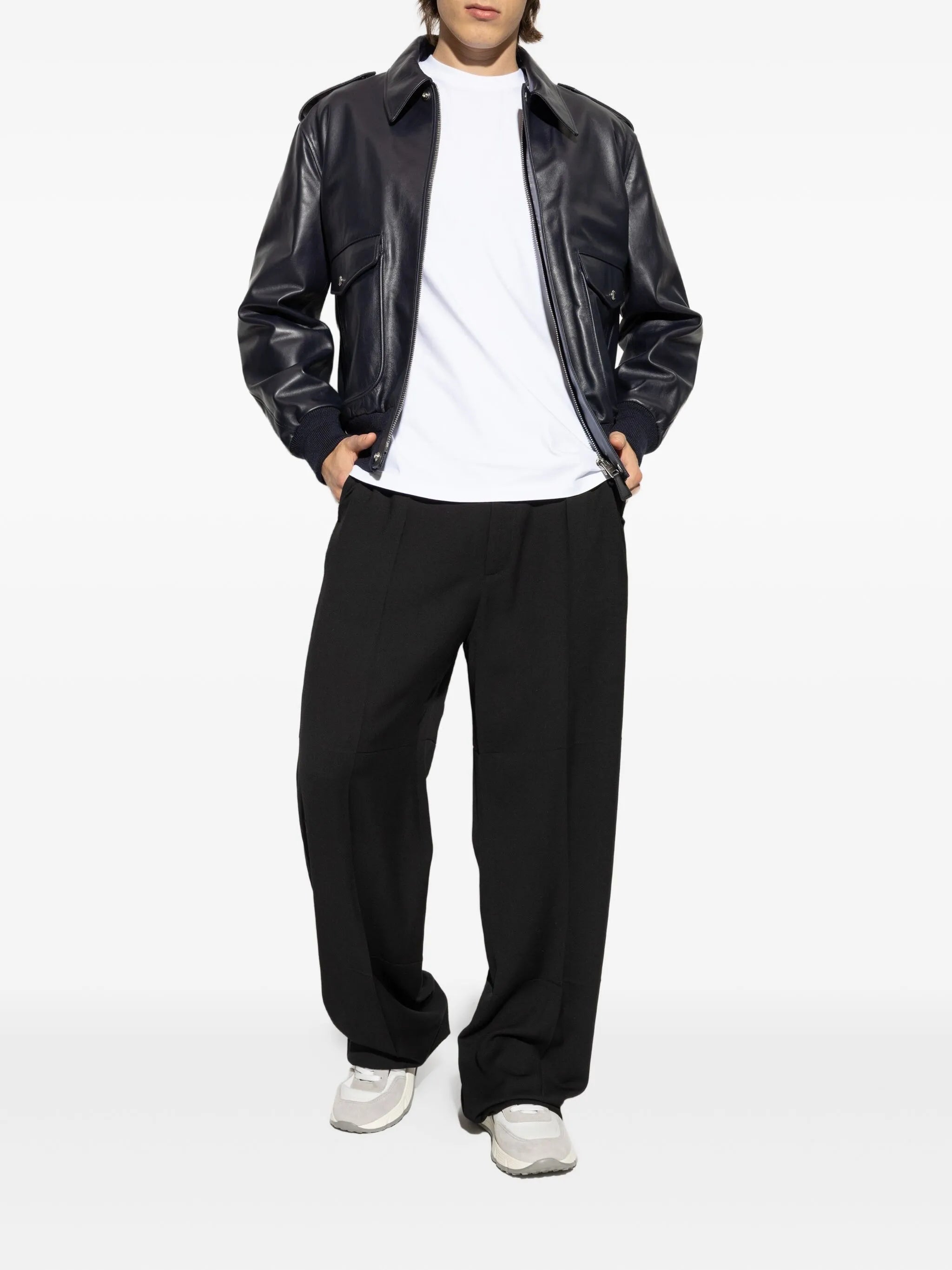 flap-pocket leather jacket