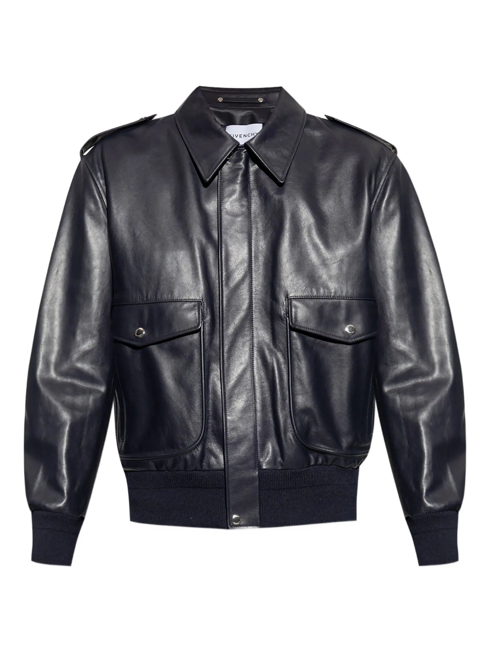 flap-pocket leather jacket
