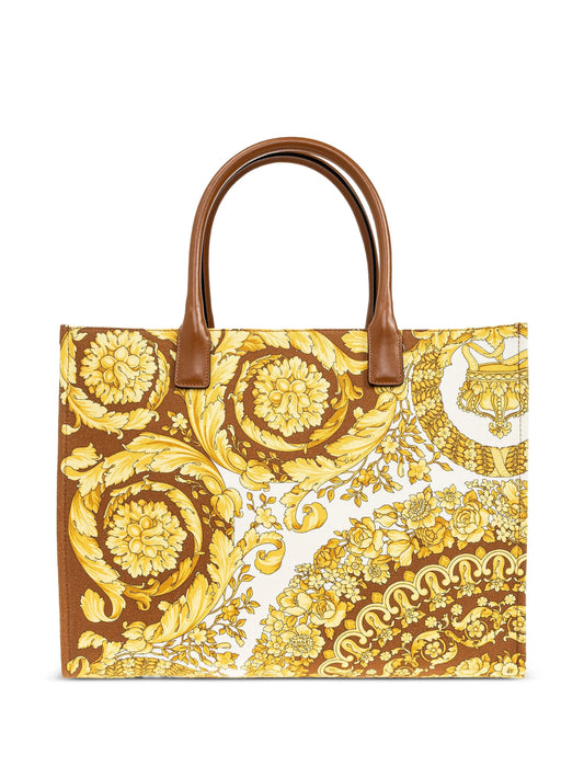 baroque-print logo-appliqué tote bag