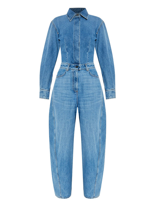 denim shirt-collar jumpsuit