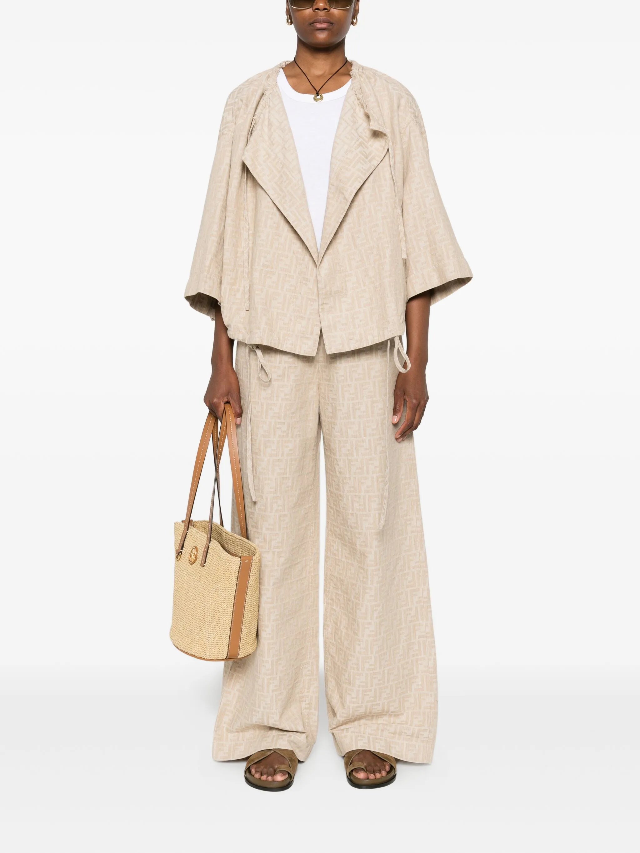 FF-jacquard elasticated-waist trousers