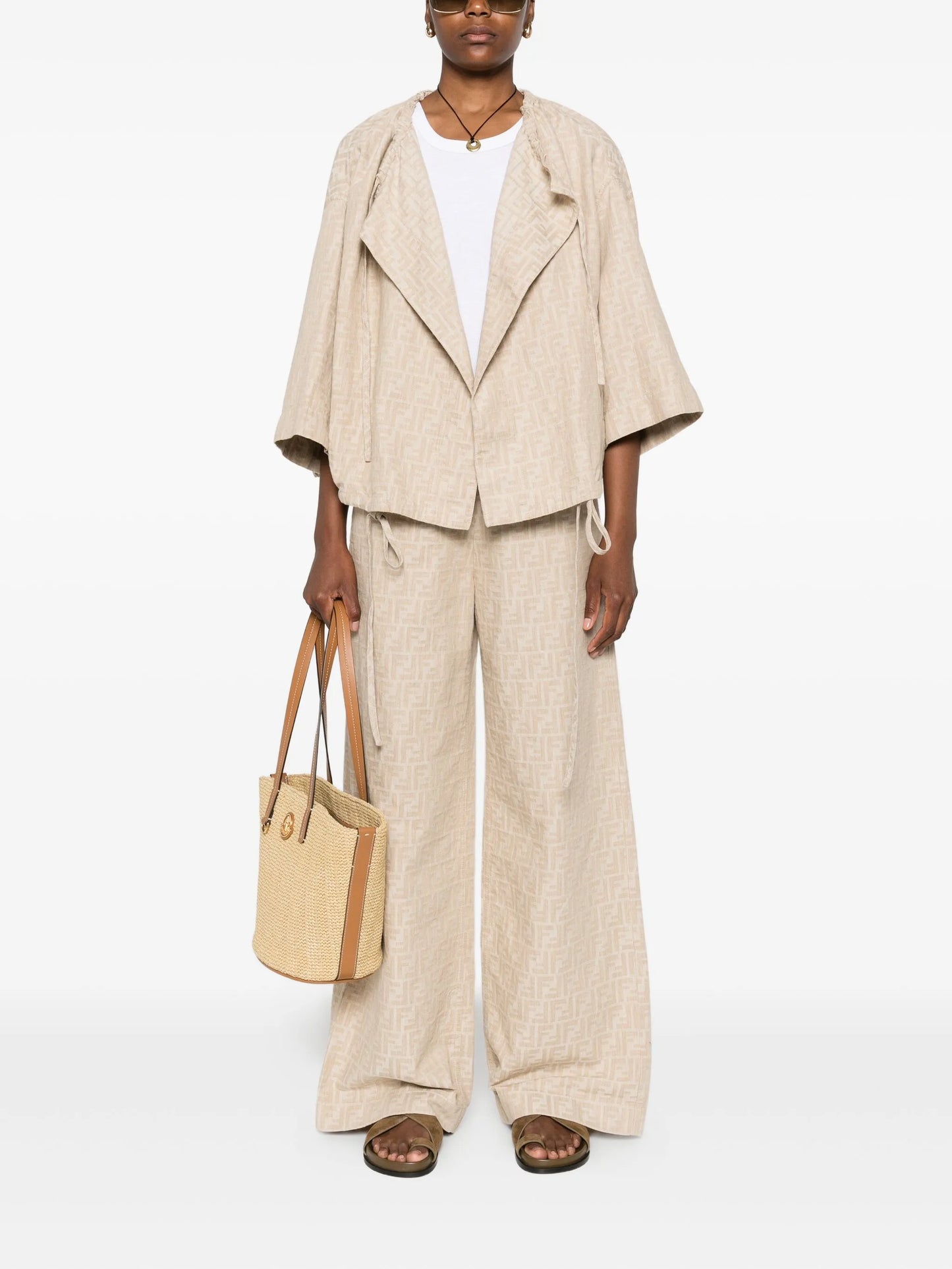 FF-jacquard elasticated-waist trousers