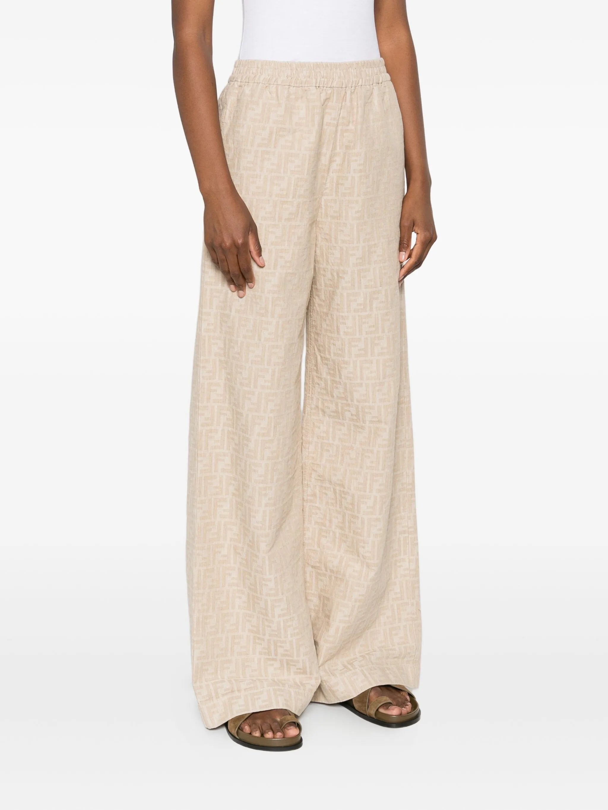 FF-jacquard elasticated-waist trousers