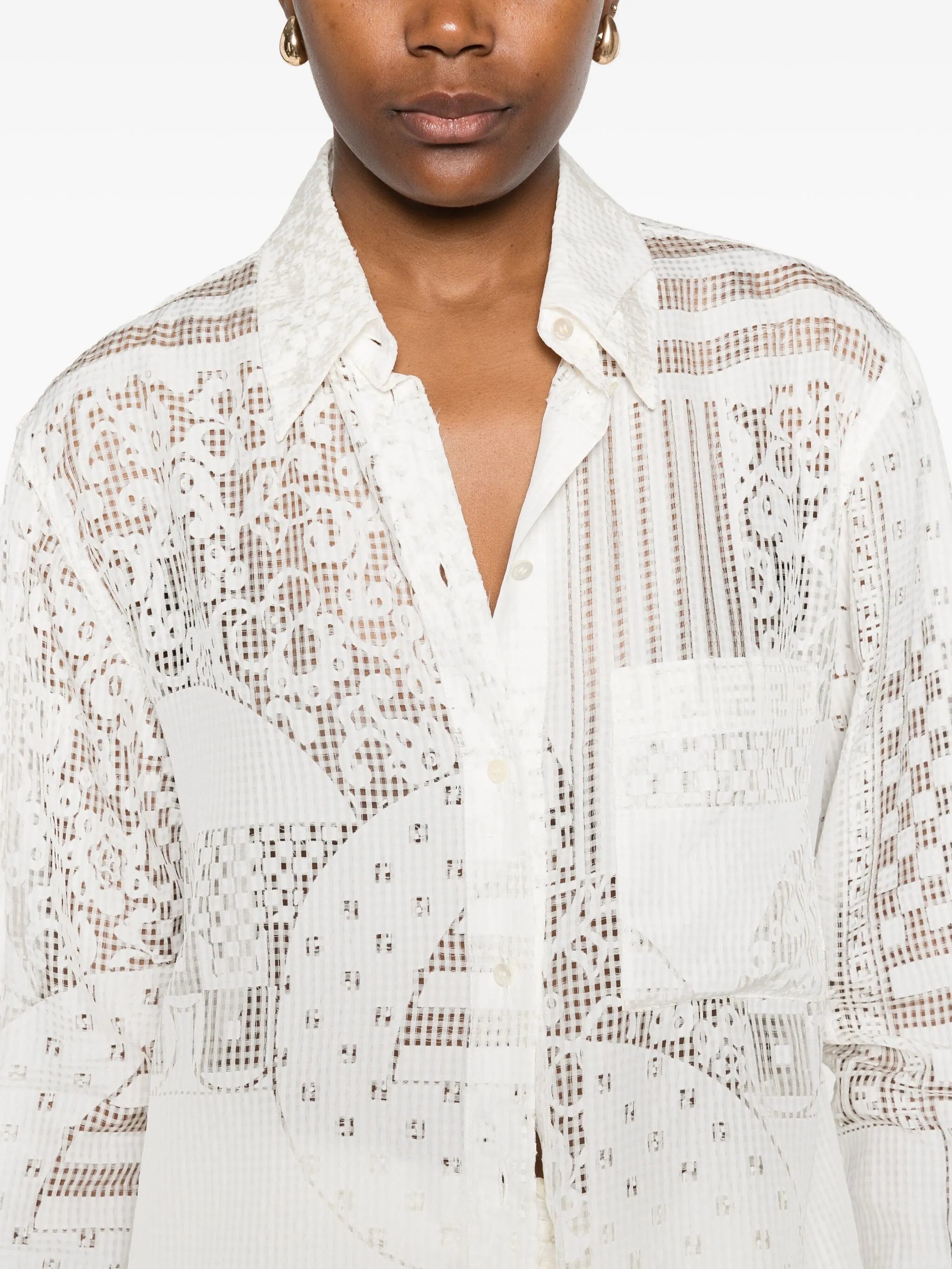lace-panel shirt