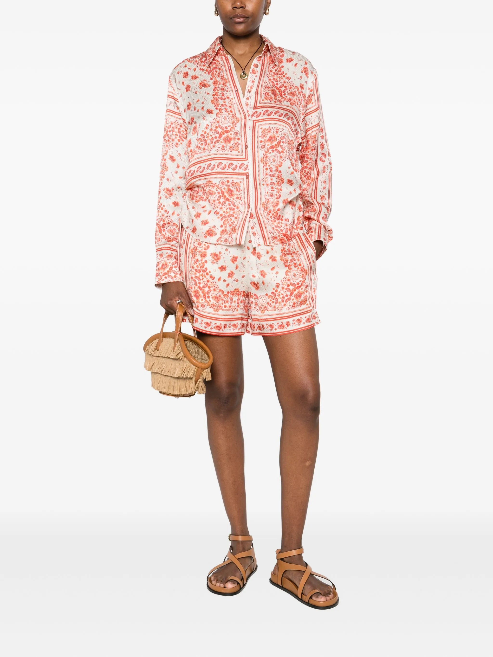 floral-print silk shirt