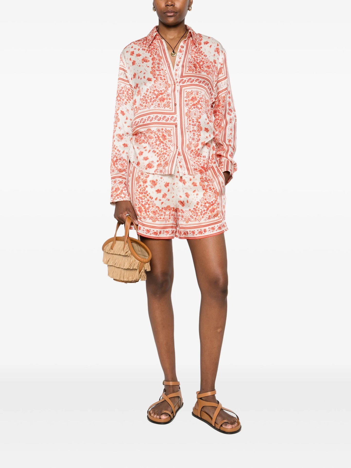 floral-print silk shirt