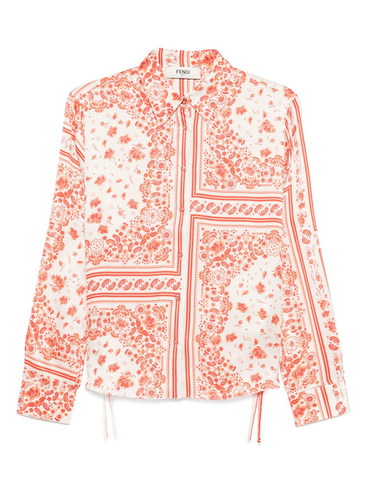 floral-print silk shirt