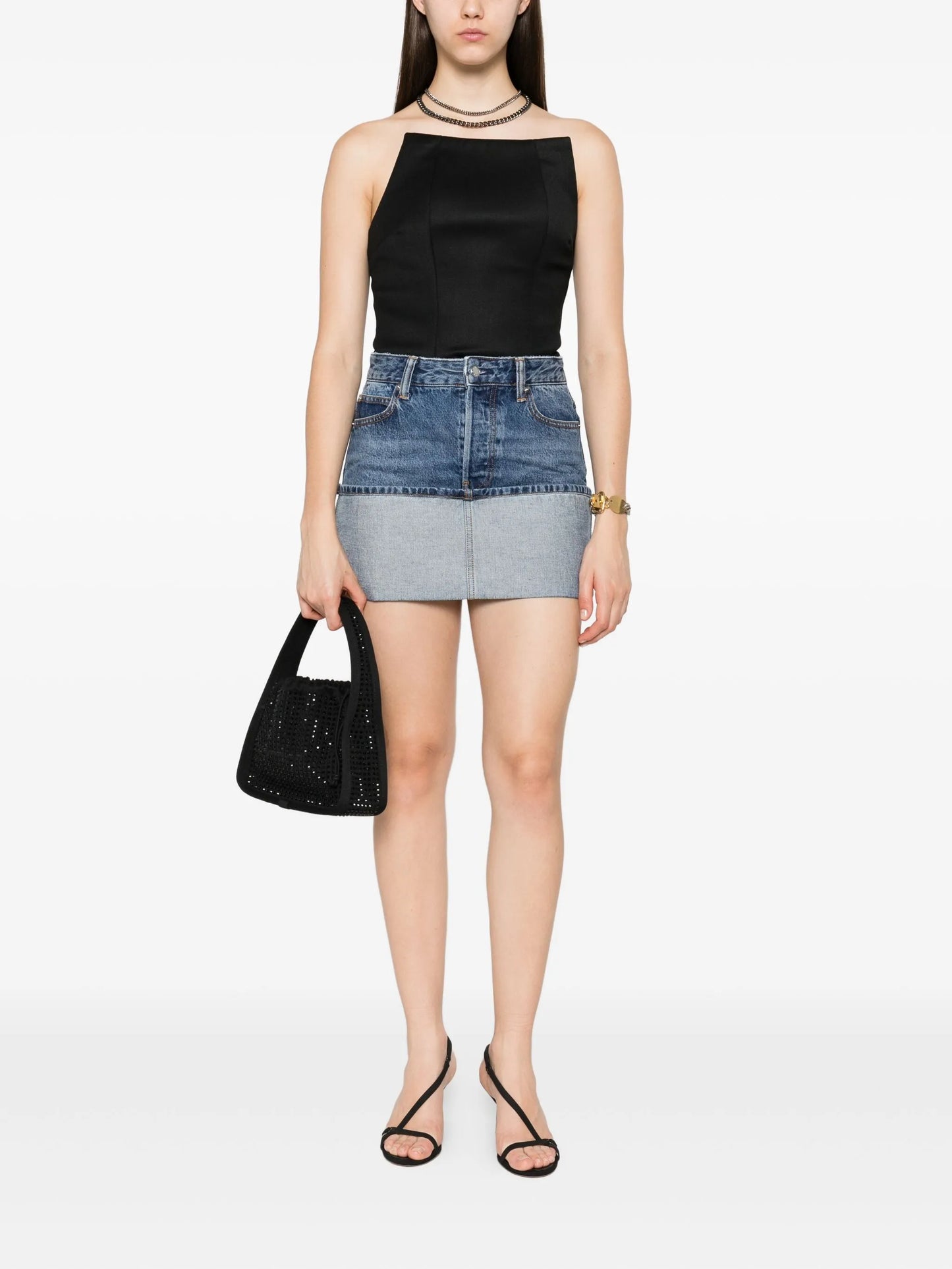 logo-embroidered denim mini skirt
