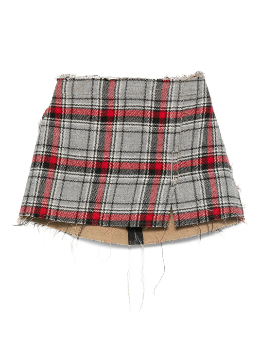 plaid frayed mini skirt