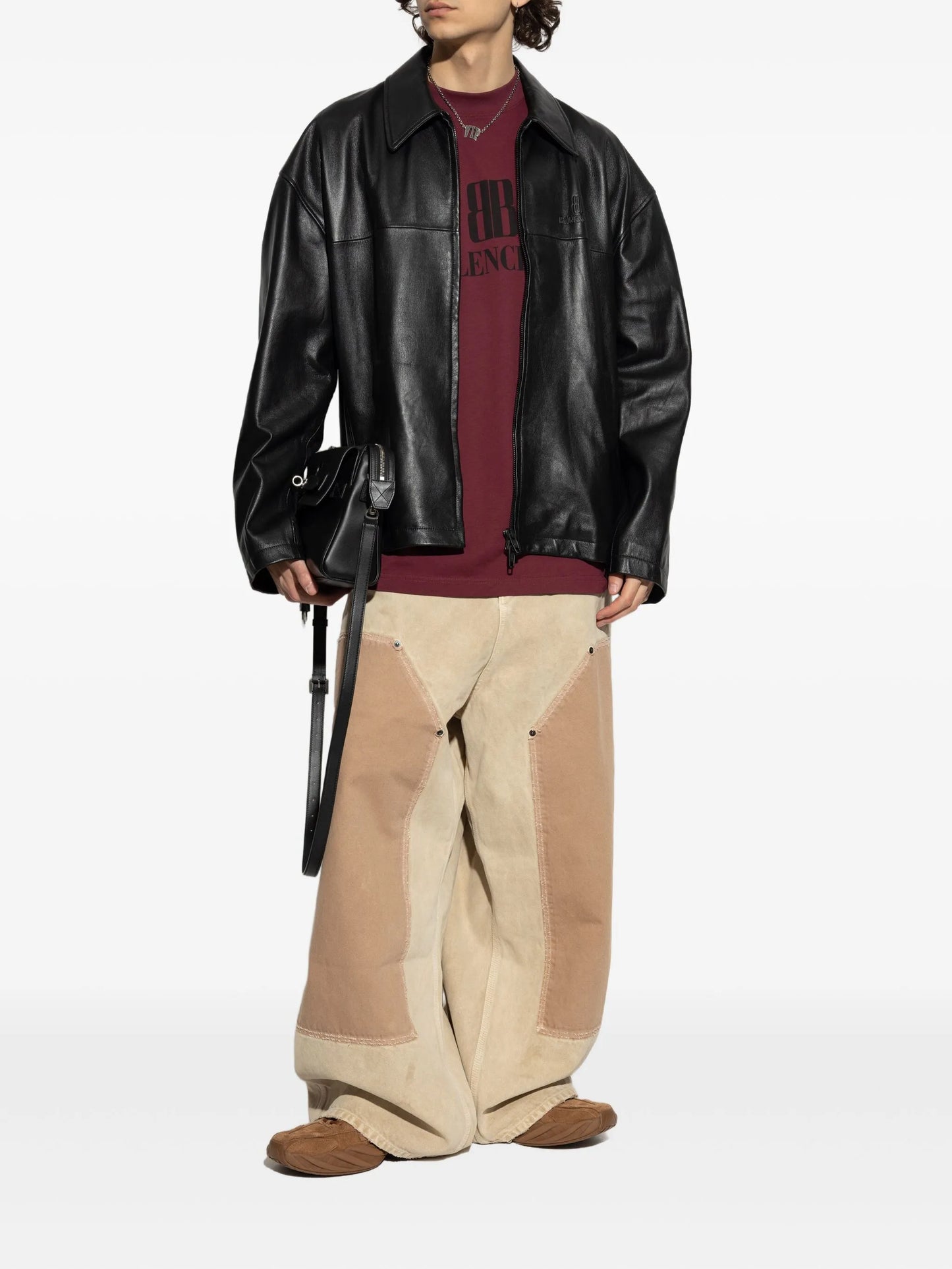 logo-embossed leather jacket