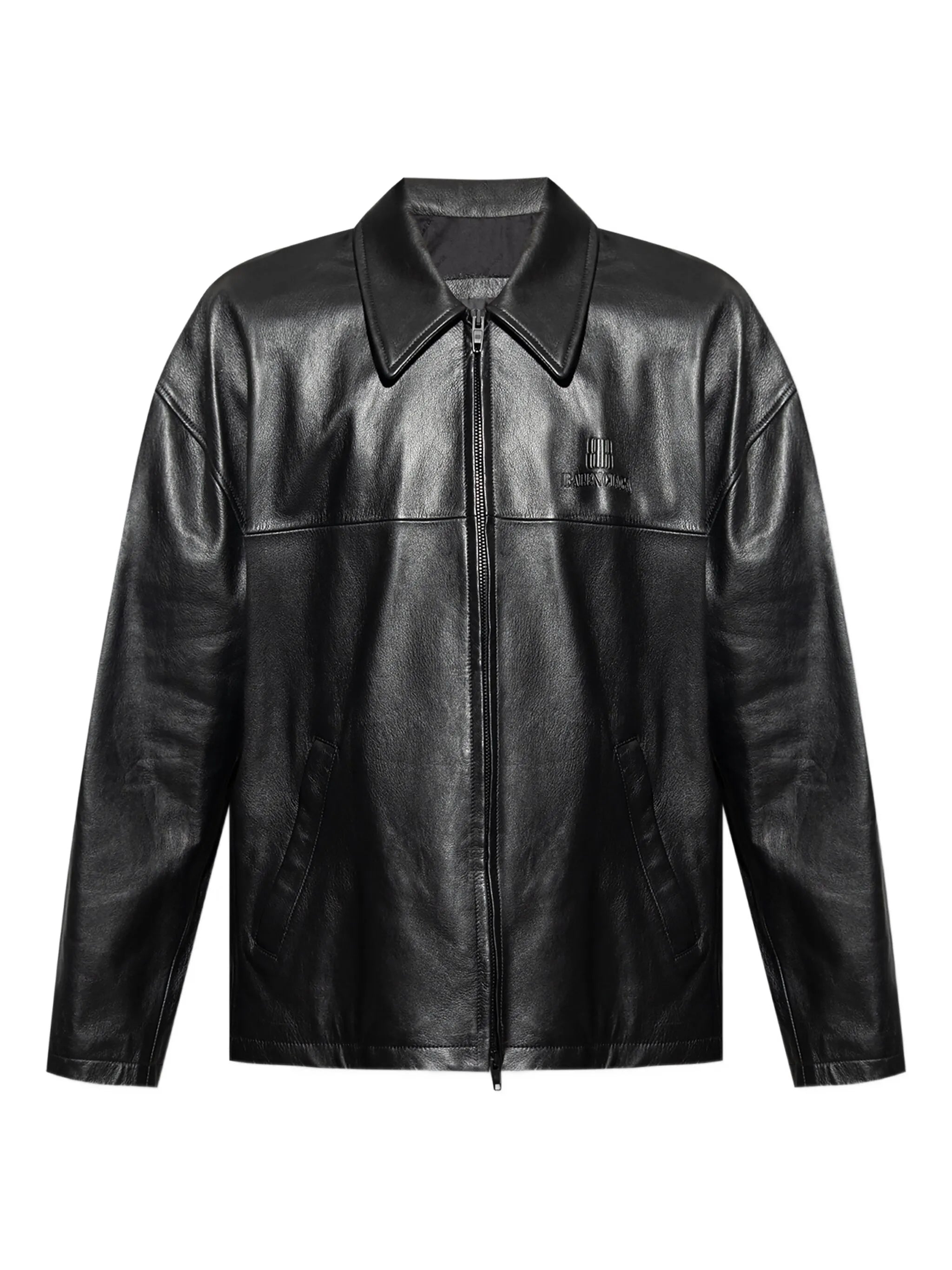 logo-embossed leather jacket