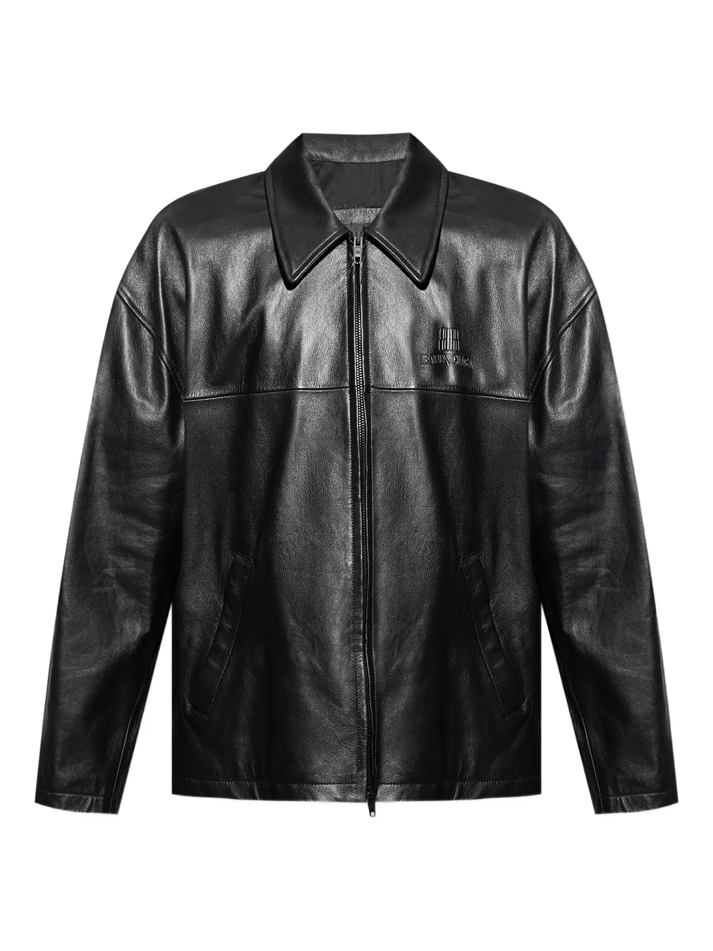 logo-embossed leather jacket