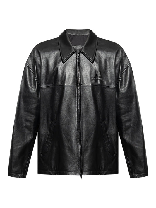 logo-embossed leather jacket