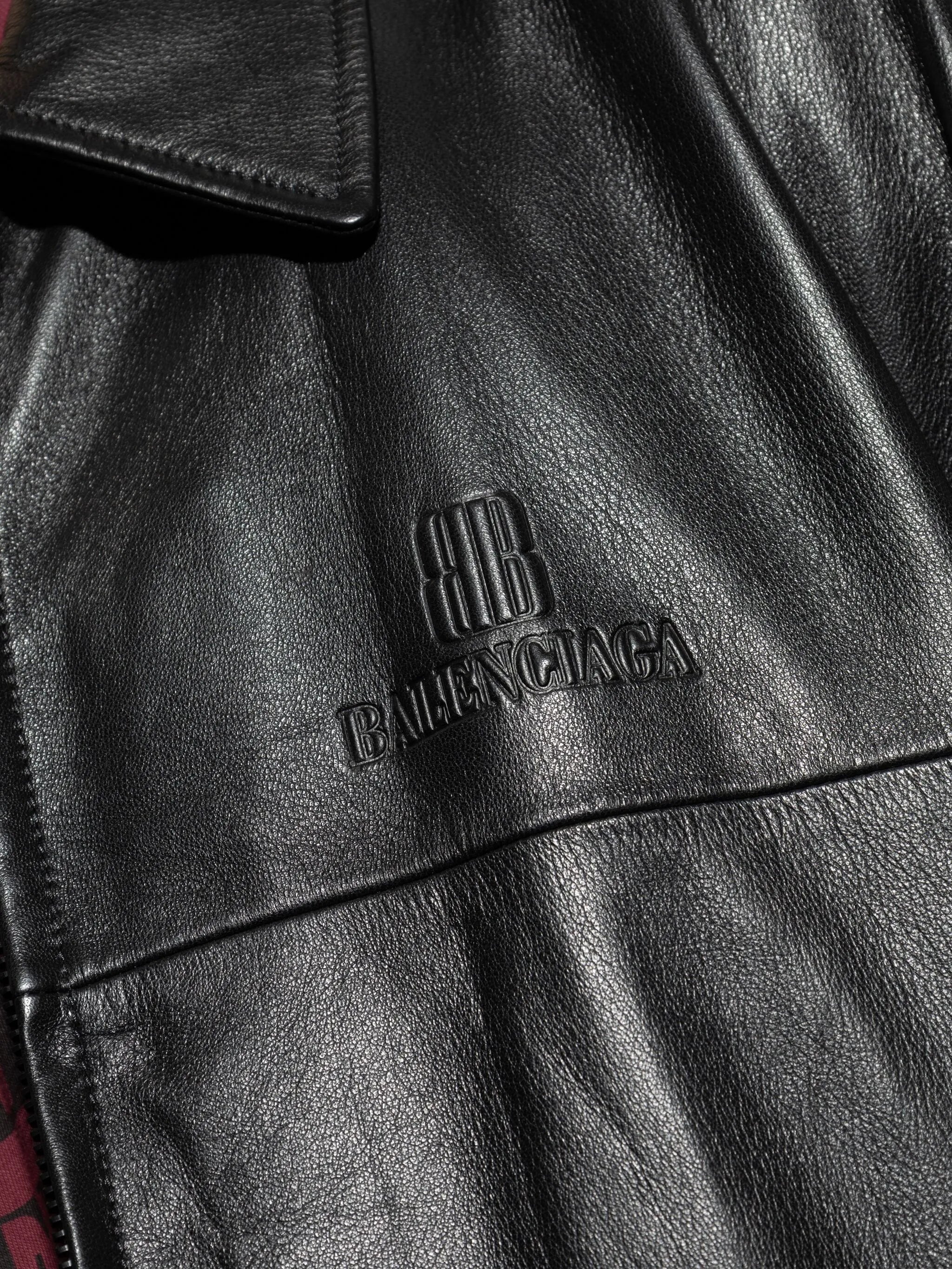logo-embossed leather jacket