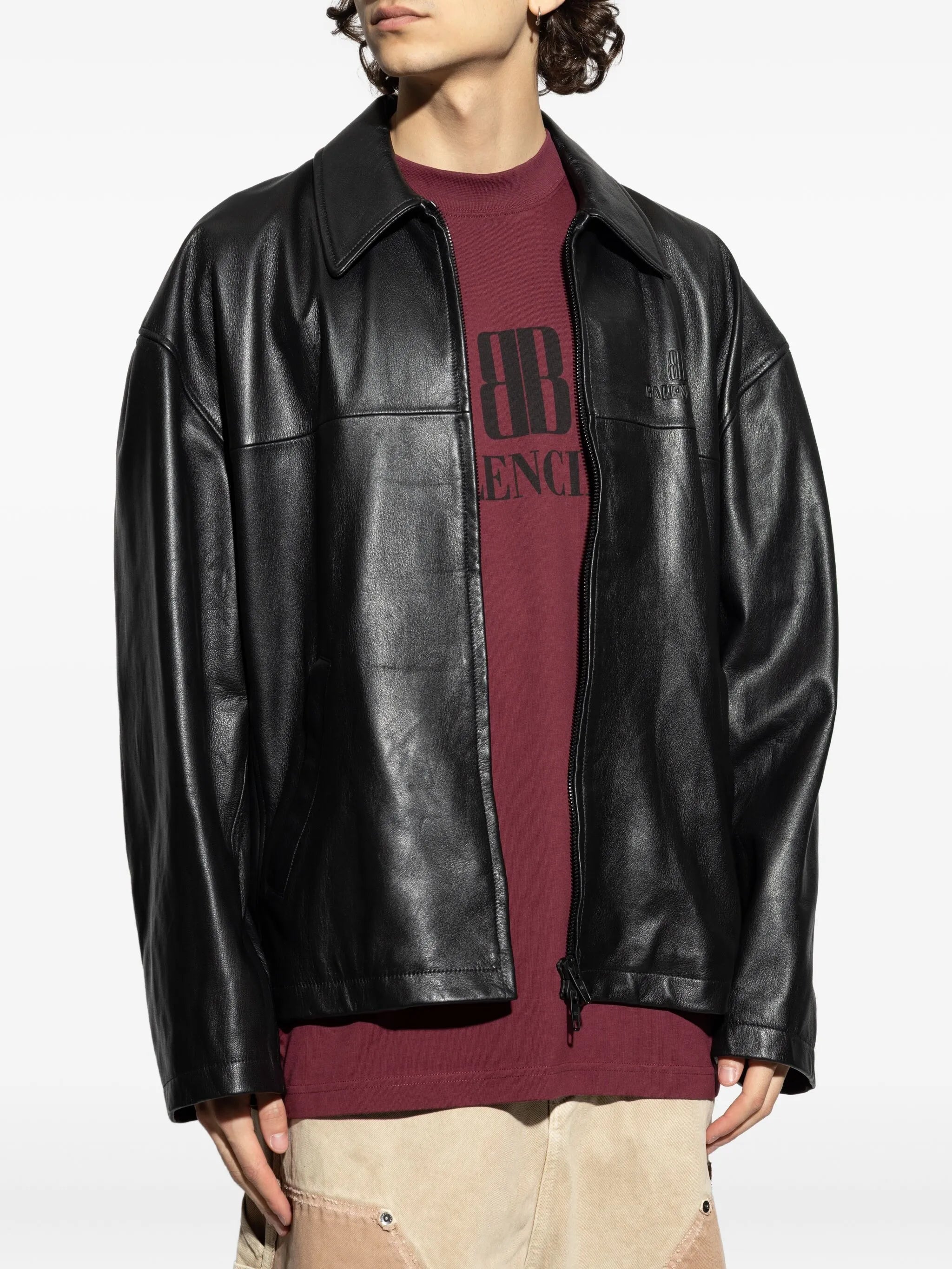 logo-embossed leather jacket
