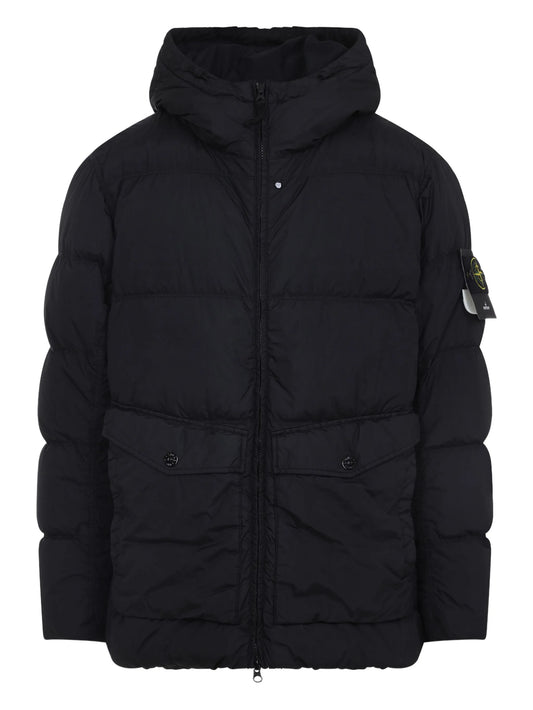 compass-appliqué padded jacket