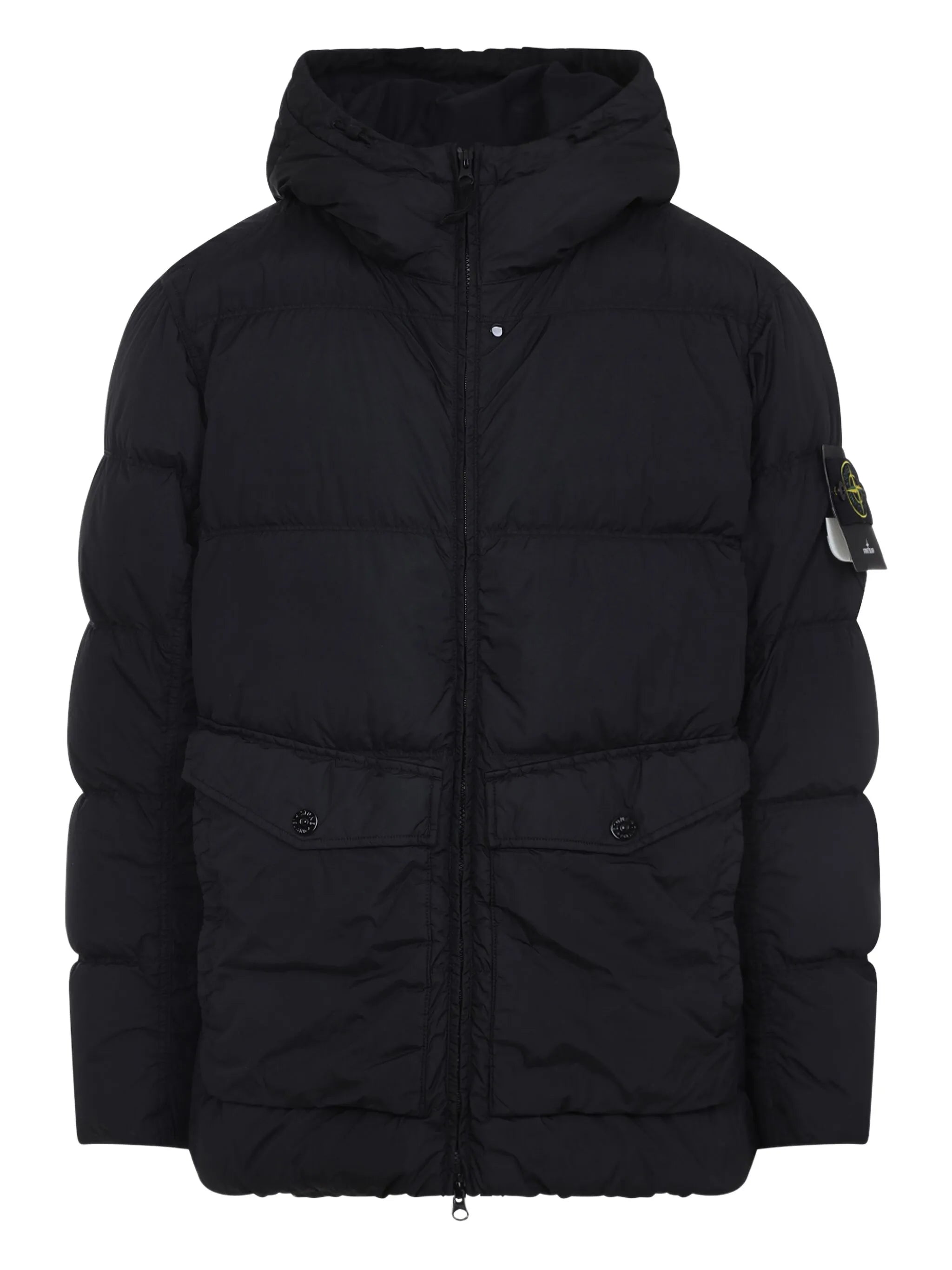 compass-appliqué padded jacket