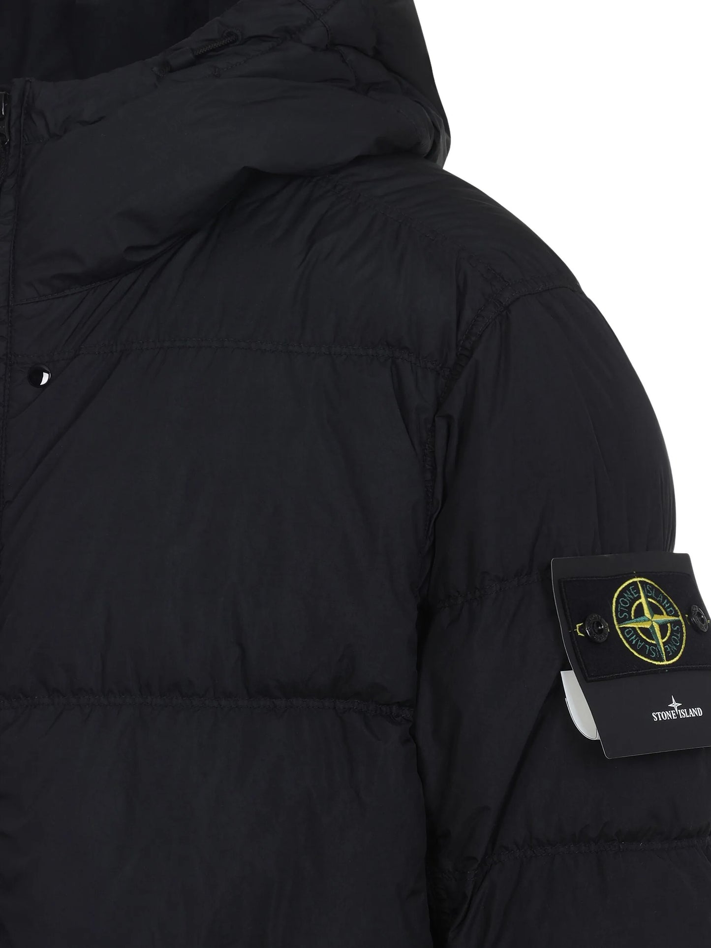 compass-appliqué padded jacket