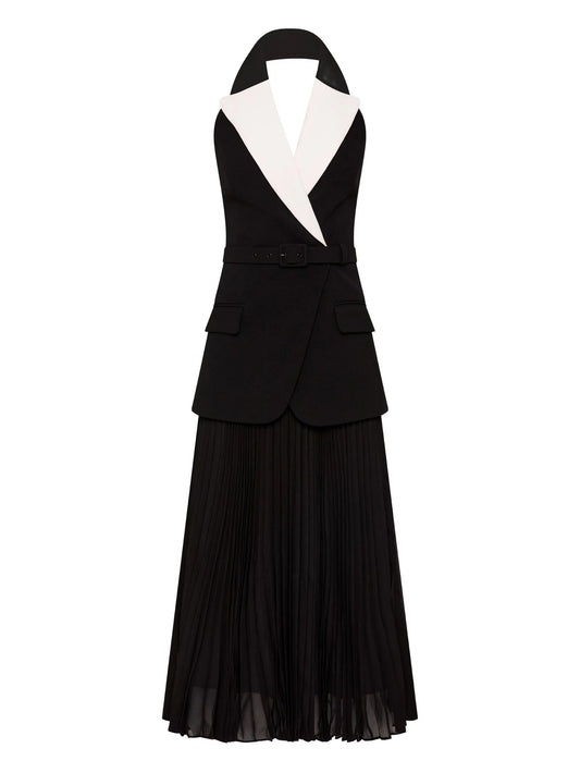 Emma halter-neck pleated midi dress