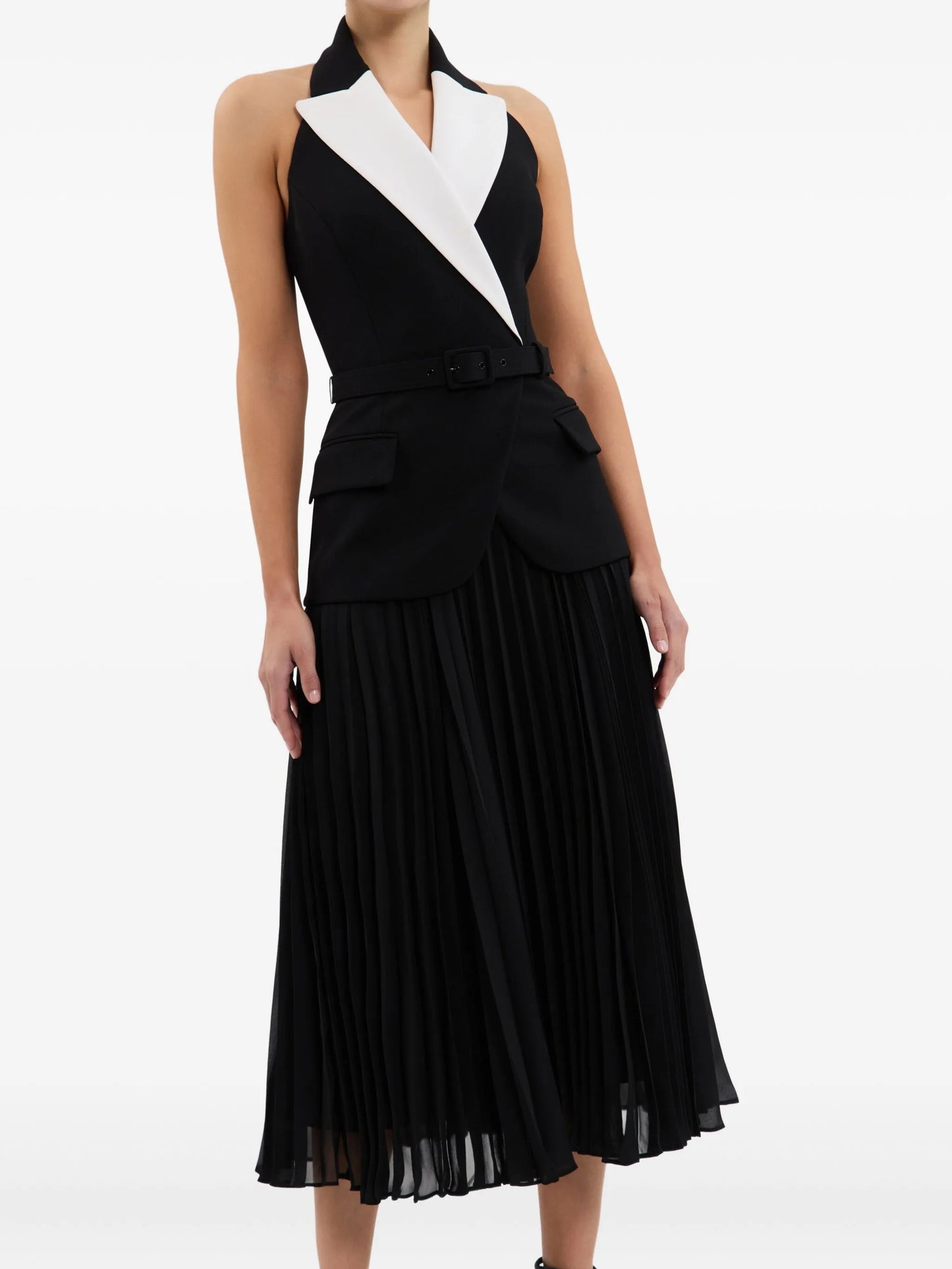 Emma halter-neck pleated midi dress
