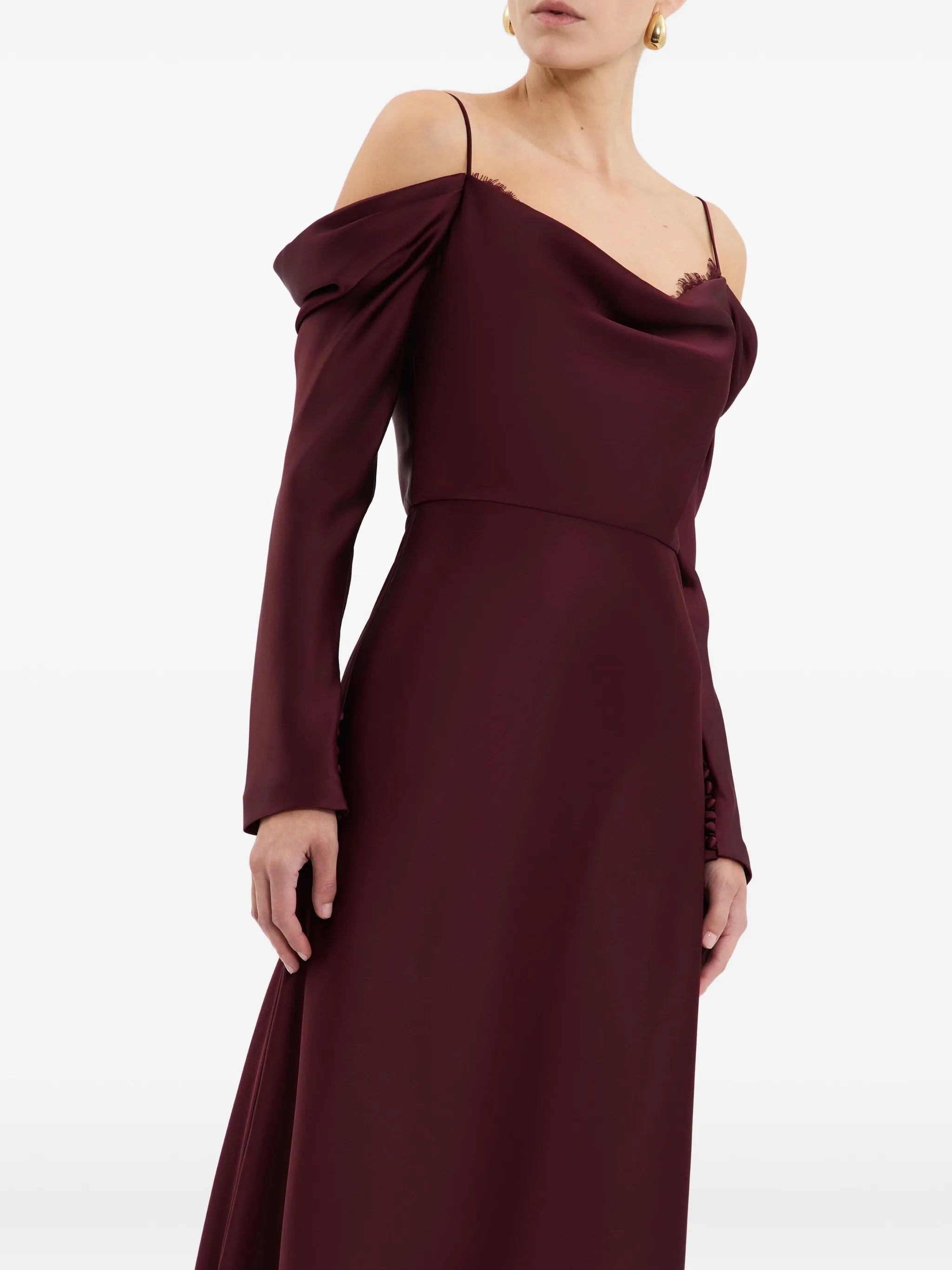 Avalon lace-trimmed cowl-neck gown