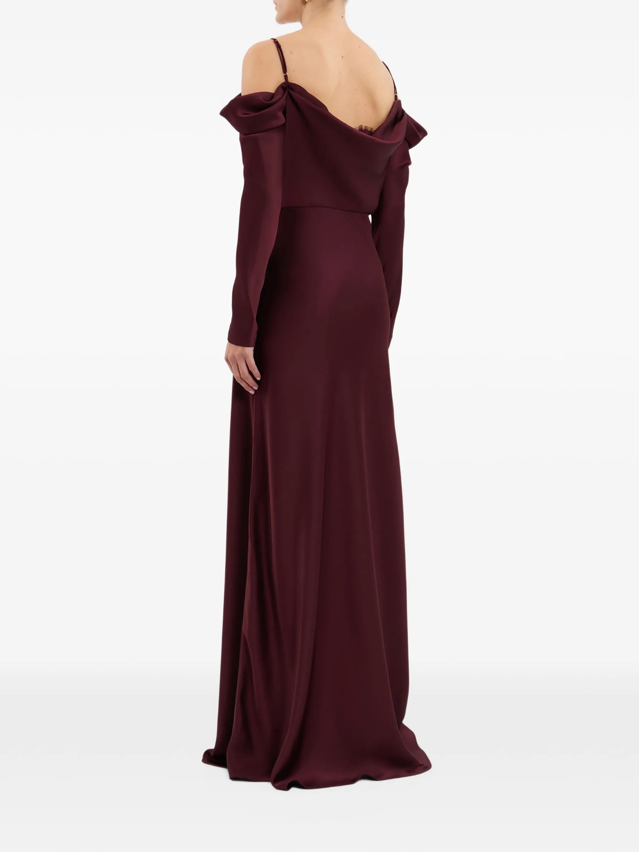 Avalon lace-trimmed cowl-neck gown