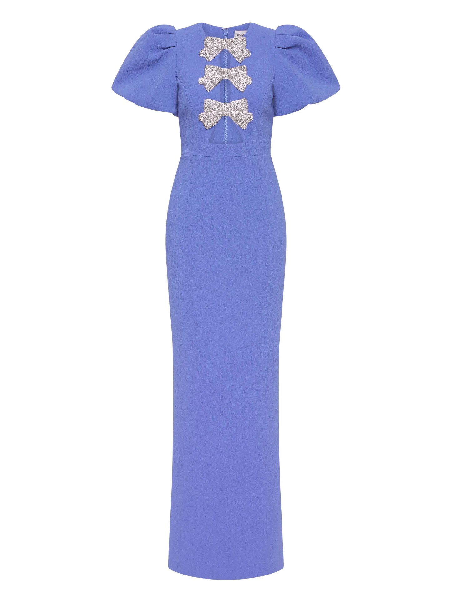puff-sleeves embellished maxi evening dress