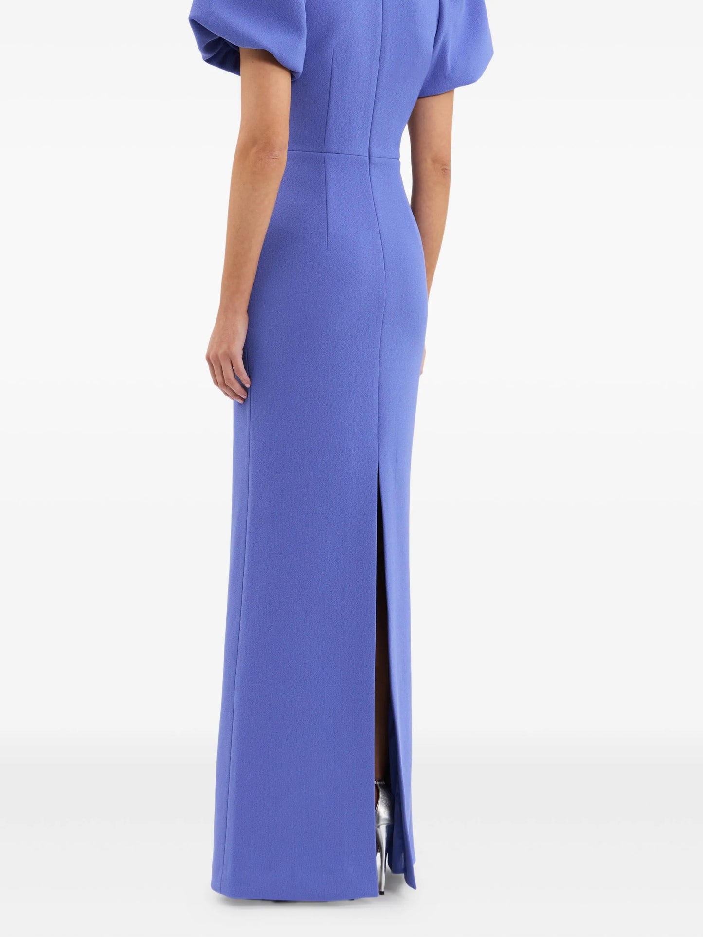 puff-sleeves embellished maxi evening dress