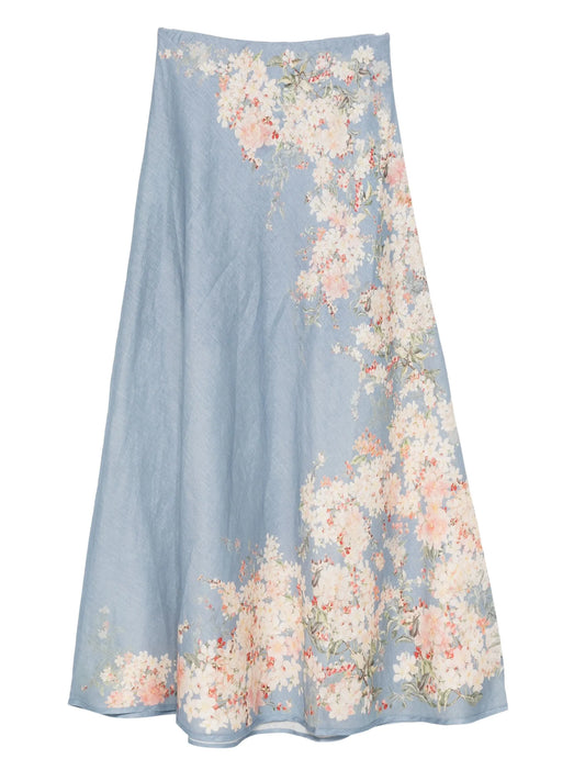 Cascadian floral-print linen skirt