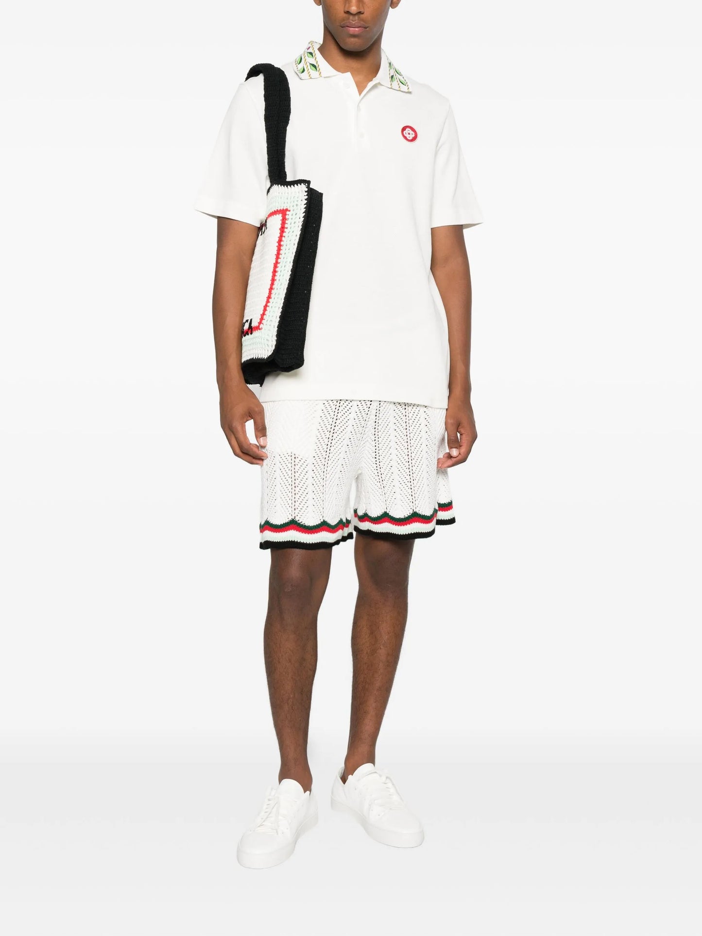 embroidered-collar polo shirt