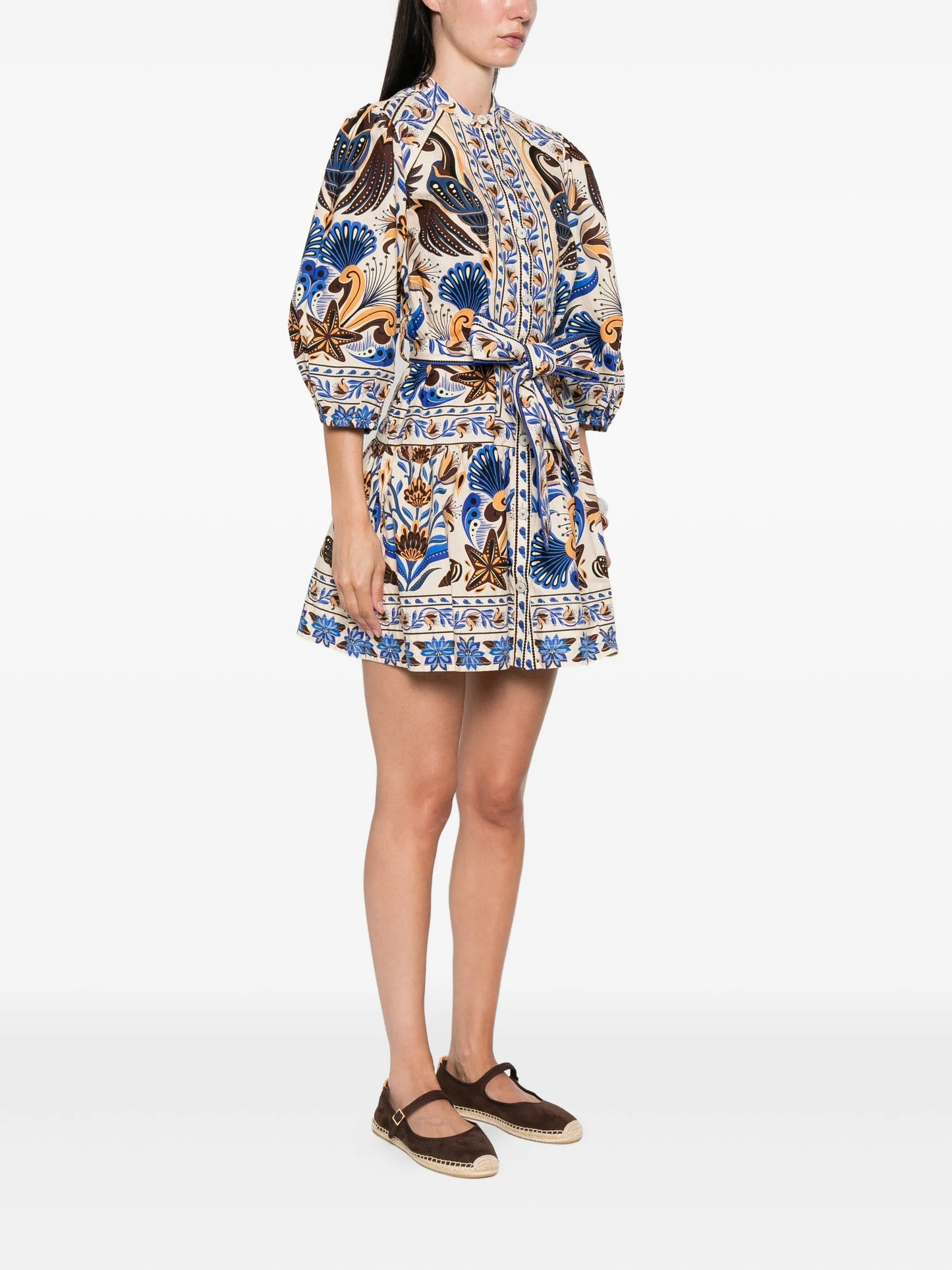 printed belted mini shirt dress