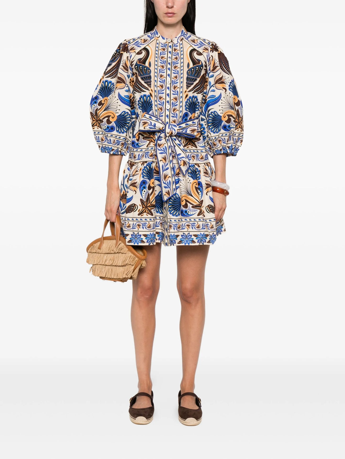 printed belted mini shirt dress