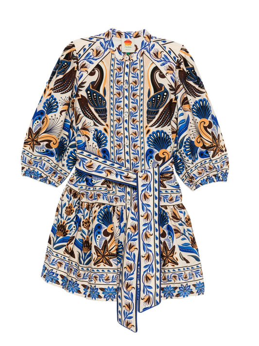 printed belted mini shirt dress
