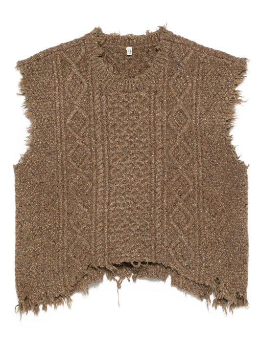 cable-knit frayed sweater