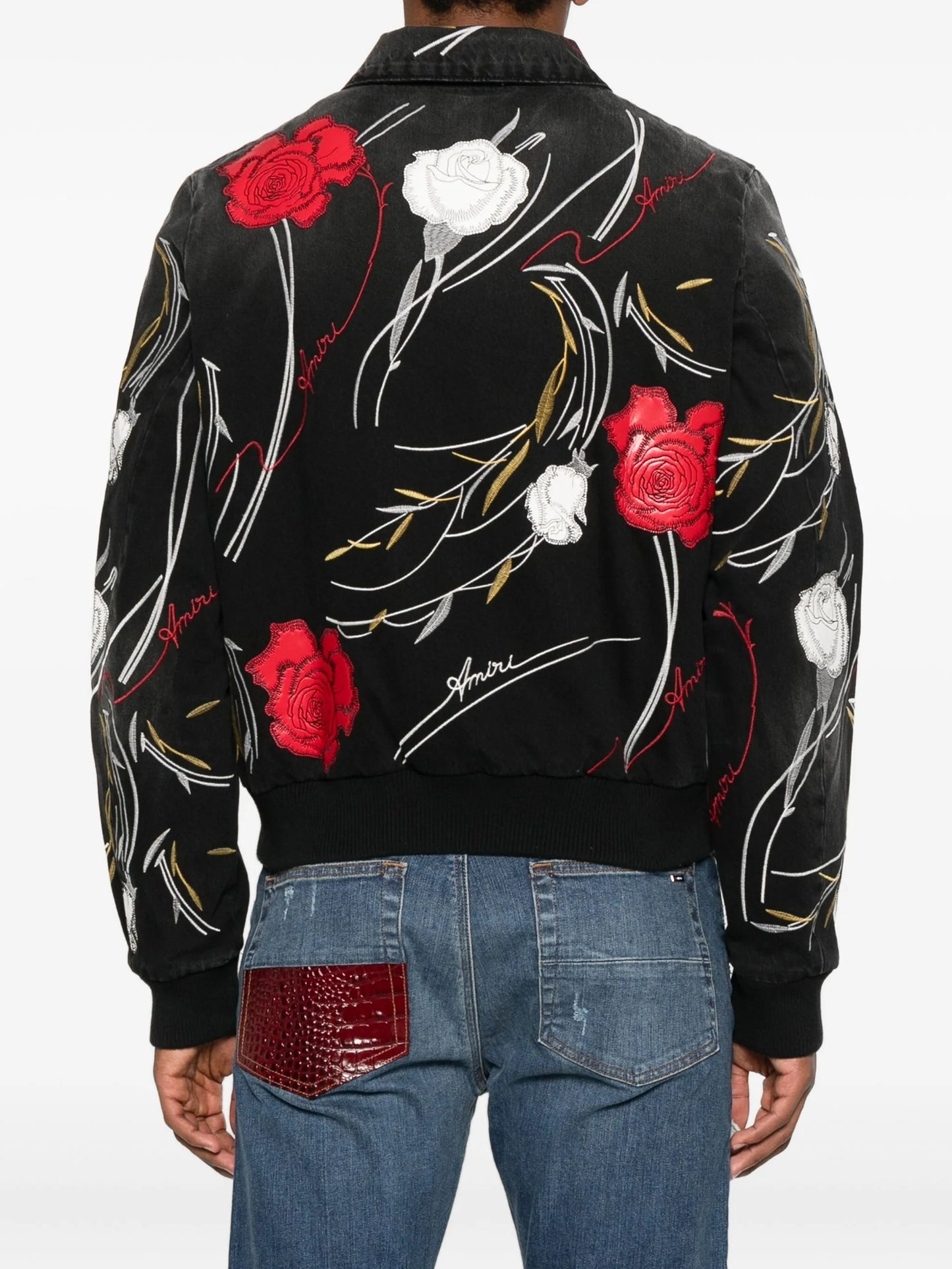 floral-embroidered denim jacket