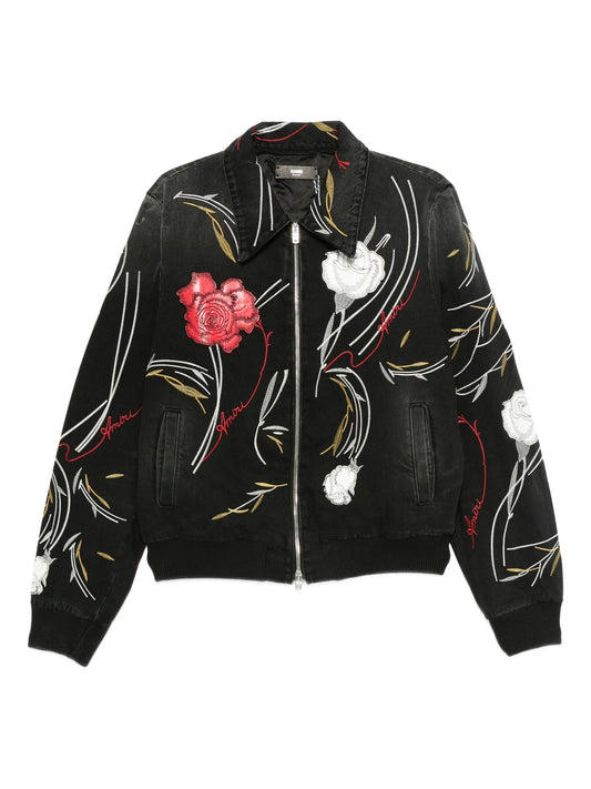 floral-embroidered denim jacket