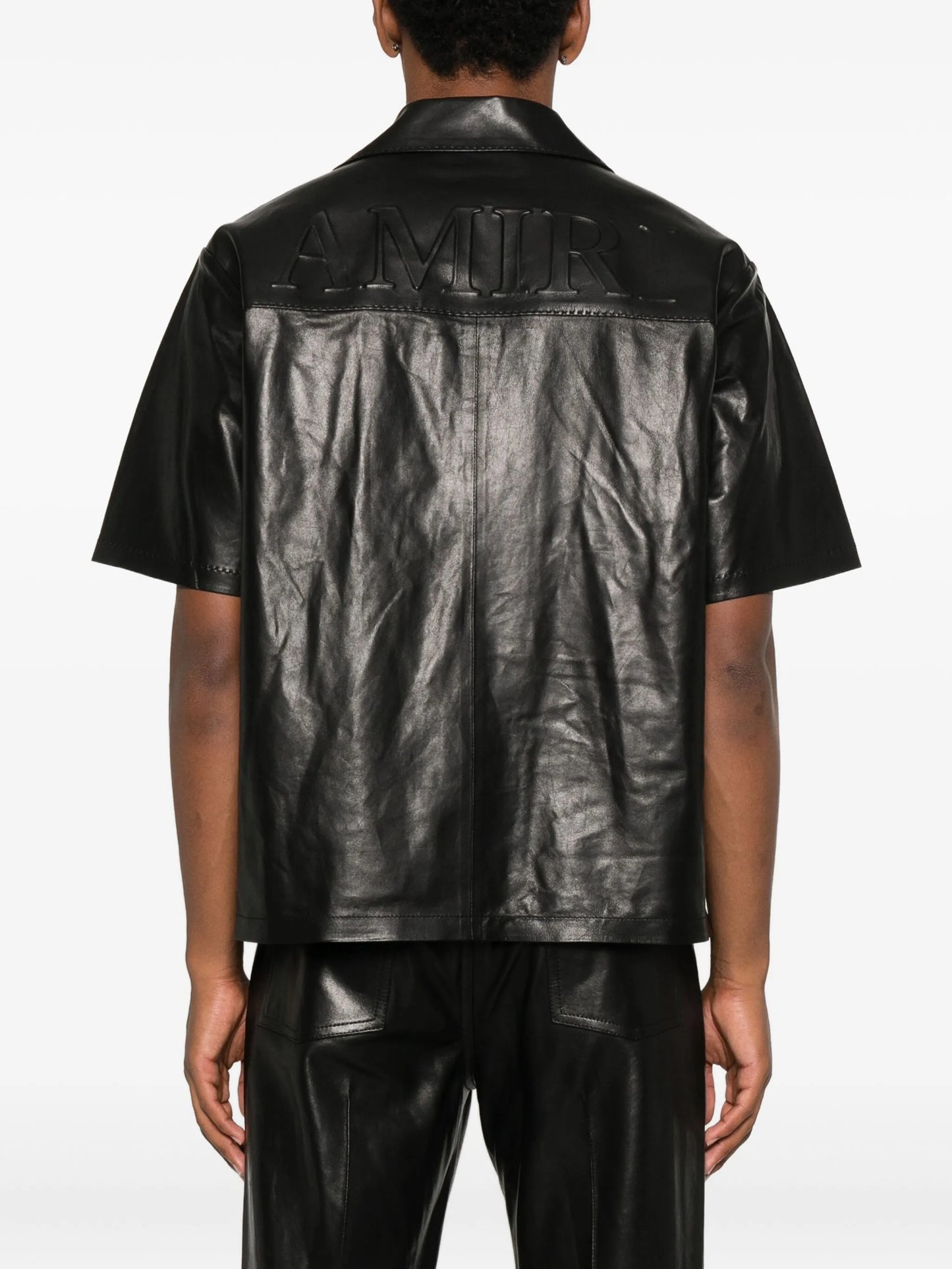 leather camp-collar shirt