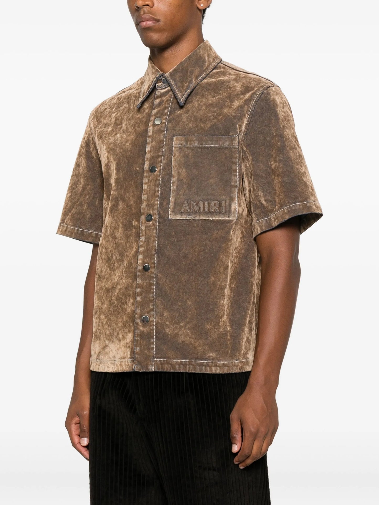 velvet patch-pocket shirt